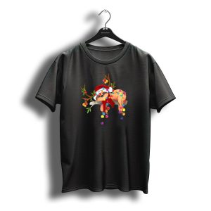 Santa Sloth With Gorgeous Reindeer Antlers And Christmas Lights T-Shirt