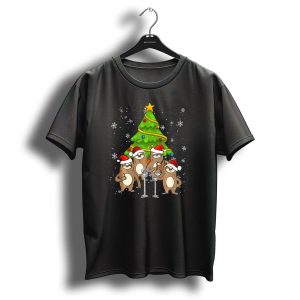 Santa Sloths Singing Festive Cheer Around Christmas Tree T Shirt