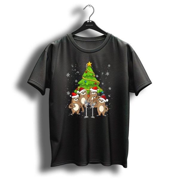 Santa Sloths Singing Festive Cheer Around Christmas Tree T Shirt 1 t shirt 1
