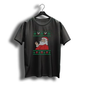 Santa Smoking Cannabis Christmas Holiday 420 With Marijuana Leaves And Presents T-Shirt