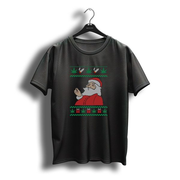 Santa Smoking Cannabis Christmas Holiday 420 With Marijuana Leaves And Presents T Shirt t shirt 1