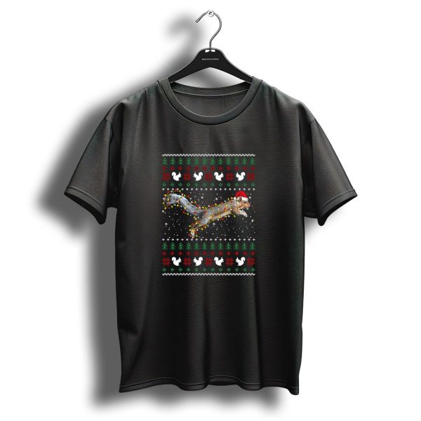 Santa Squirrel With Christmas Lights In Festive Holiday T Shirt 1 t shirt 1