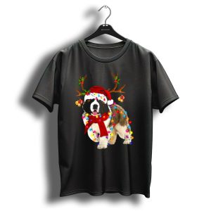 Santa St Bernard Reindeer Antler Christmas Lights Holiday Garland T Shirt