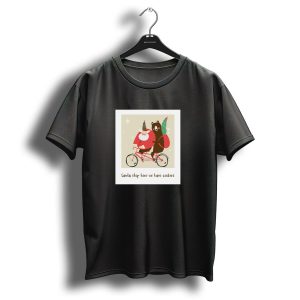 Santa Stop Here We Have Cookies Festive Tandem Santa And Bear Riding With Christmas Tree T Shirt