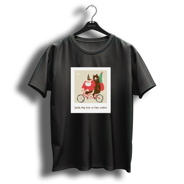 Santa Stop Here We Have Cookies Festive Tandem Santa And Bear Riding With Christmas Tree T Shirt 1 t shirt 1