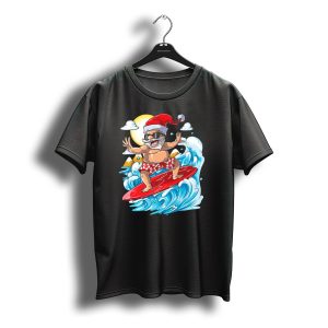 Santa Surfing Hawaiian Christmas Summer Surfing Adventure T-Shirt