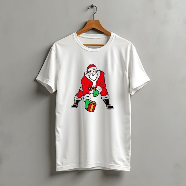 Santa Three Point Stance With Gift Christmas T Shirt t shirt 1
