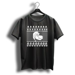 Santa Trex Ugly Christmas Sweater Style Dinosaur Santa Hat Pine Trees Snowflakes Presents T Shirt