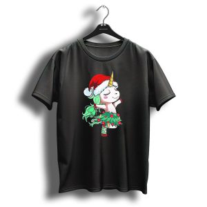 Santa Unicorn Christmas Tree Festive Dance T Shirt