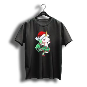 Santa Unicorn Christmas Tree Festive Dance T-Shirt