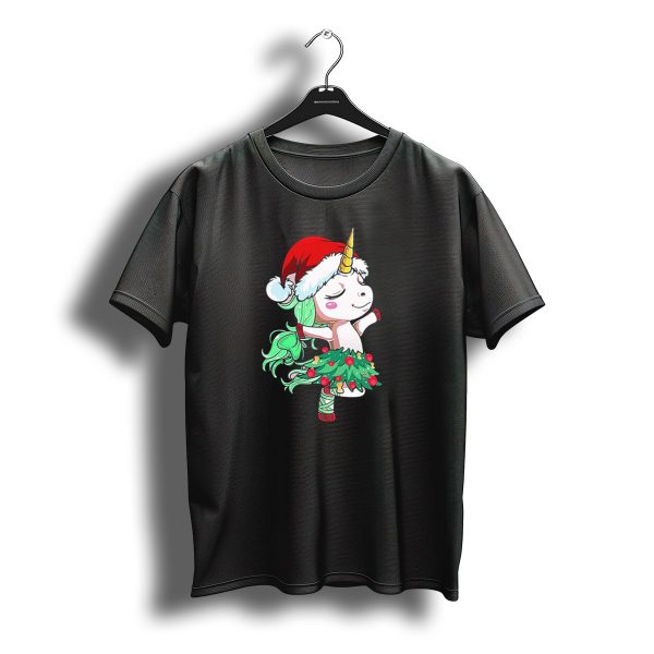 Santa Unicorn Christmas Tree Festive Dance T Shirt t shirt 1