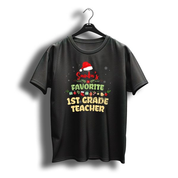 Santas Favorite 1St Grade Teacher Christmas Decorative Theme With Gifts And T Shirt t shirt 1