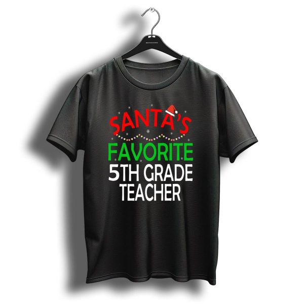 Santas Favorite 5Th Grade Teacher Christmas Hat Snowflakes Holiday Lights T Shirt 1 t shirt 1