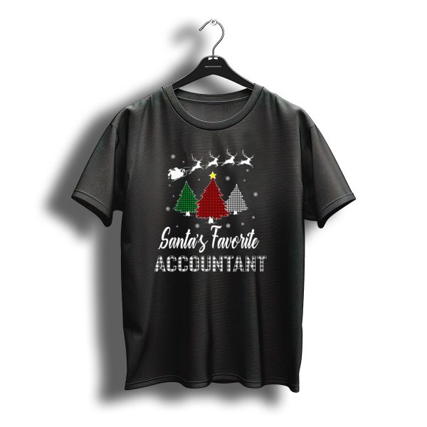 Santas Favorite Accountant Christmas Buffalo Plaid Tree Reindeer Snowflakes T Shirt t shirt 1