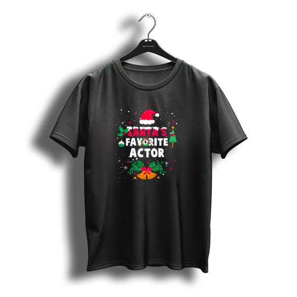 Santas Favorite Actor Christmas Hat Tree Bells Holly Snowflakes T Shirt t shirt 1