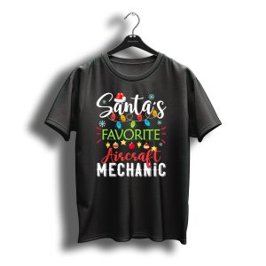 Santa'S Favorite Aircraft Mechanic Christmas Lights And Decorations T-Shirt