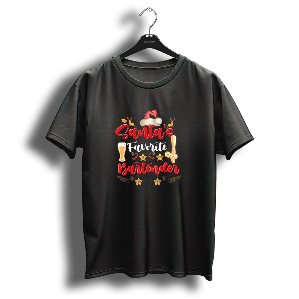 Santas Favorite Bartender Beer Christmas Hat Stars T Shirt 1 t shirt 1