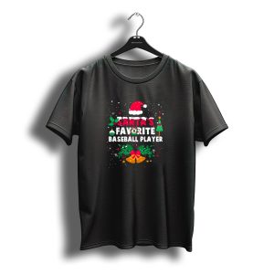 Santa'S Favorite Baseball Player Christmas Bells Hat Holley Tree T-Shirt