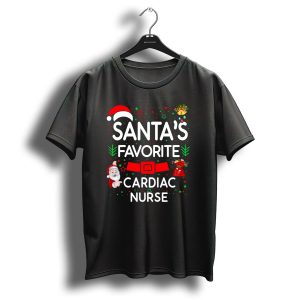Santas Favorite Cardiac Nurse Christmas Fun With Santa Hat And Festive Elements T-Shirt