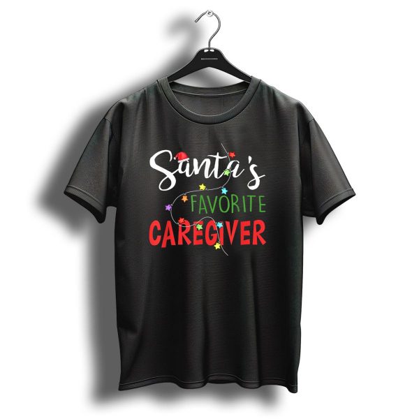 Santas Favorite Caregiver Christmas Lights And Hat T Shirt 1 t shirt 1