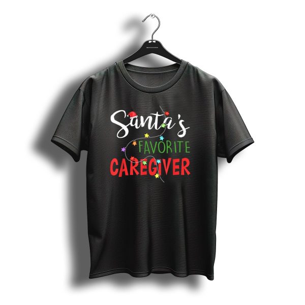 Santas Favorite Caregiver Christmas Lights And Hat T Shirt t shirt 1