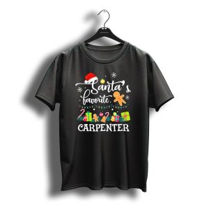 Santa'S Favorite Carpenter Christmas Gingerbread Lights Snowflakes T-Shirt