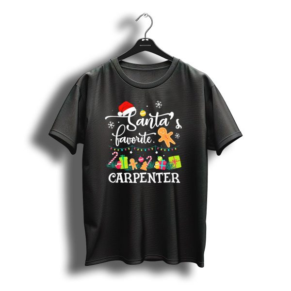 Santas Favorite Carpenter Christmas Gingerbread Lights Snowflakes T Shirt t shirt 1