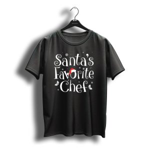 Santa'S Favorite Chef Merry Christmas Snowflakes Holly Santa Hat T-Shirt