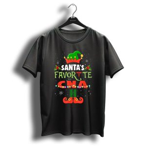 Santas Favorite Cna Christmas Light Elf Hat Holly Candy Cane Snowflakes T-Shirt