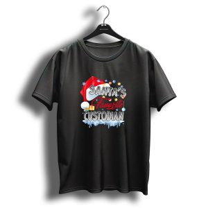 Santas Favorite Custodian Funny Christmas Xmas Cel Santa Hat Lights Gifts Snowflakes T-Shirt