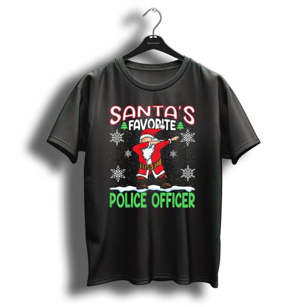 Santas Favorite Dab Dance Police Officer With Snowflakes And Christmas Trees T Shirt 1 t shirt 1