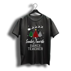 Santa'S Favorite Dance Teacher Christmas Tree With Reindeer Sleigh T-Shirt
