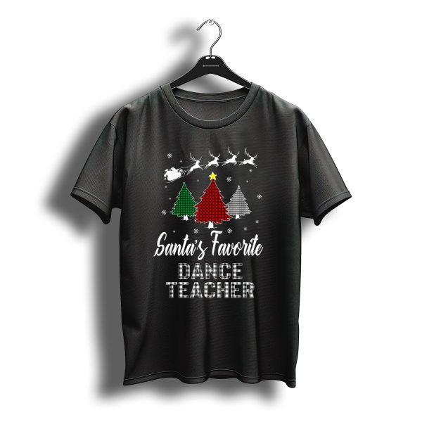 Santas Favorite Dance Teacher Christmas Tree With Reindeer Sleigh T Shirt t shirt 1