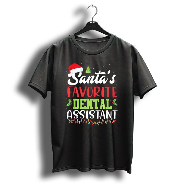 Santas Favorite Dental Assistant Christmas Lights Santa Hat Tree T Shirt 1 t shirt 1