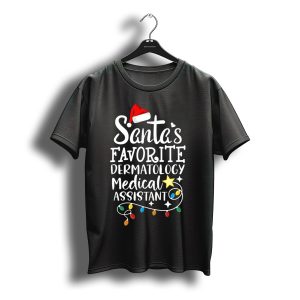 Santa'S Favorite Dermatology Medical Assistant Christmas Lights Hat Star T-Shirt