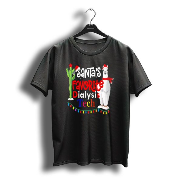 Santas Favorite Dialysis Tech Christmas Hat With Festive Llama And Cactus T Shirt t shirt 1