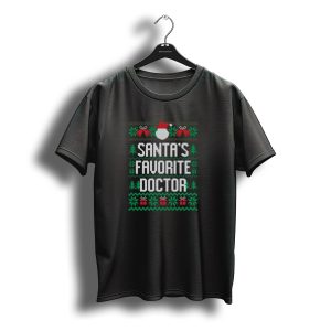 Santa'S Favorite Doctor Christmas Sweater Pattern With Santa Hat And Gifts T-Shirt
