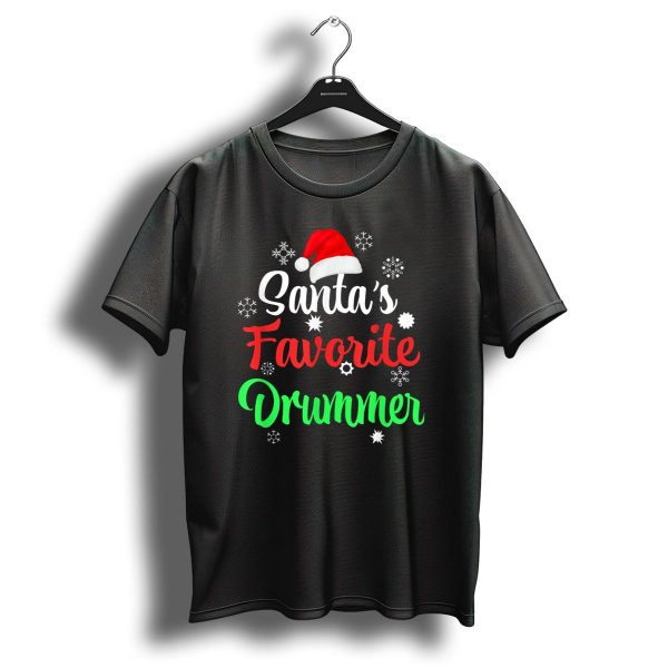 Santas Favorite Drummer Christmas Santa Hat Snowflakes T Shirt 1 t shirt 1