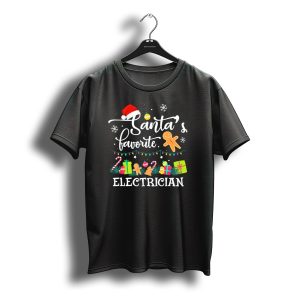 Santa'S Favorite Electrician Christmas Gifts Candy Cane Gingerbread Snowflakes T-Shirt