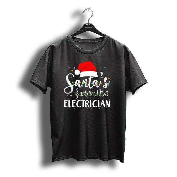 Santas Favorite Electrician Christmas Hat And Lights T Shirt t shirt 1