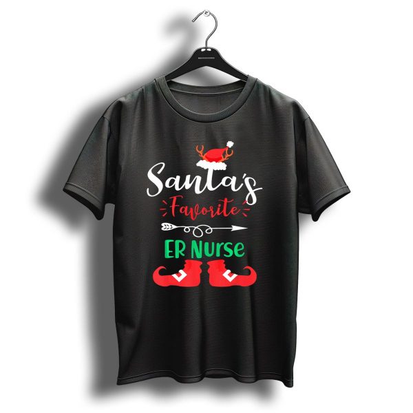 Santas Favorite Er Nurse Christmas Hat Antlers Boots T Shirt 1 t shirt 1