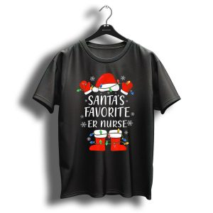 Santas Favorite Er Nurse Christmas Lights And Snowflakes T-Shirt