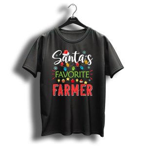 Santas Favorite Farmer Christmas Lights And Santa Hat Holiday T Shirt