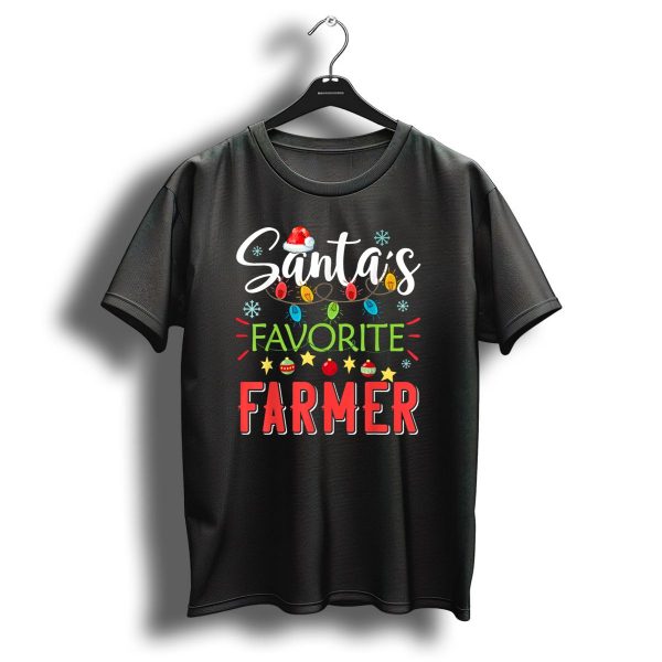 Santas Favorite Farmer Christmas Lights And Santa Hat Holiday T Shirt 1 t shirt 1