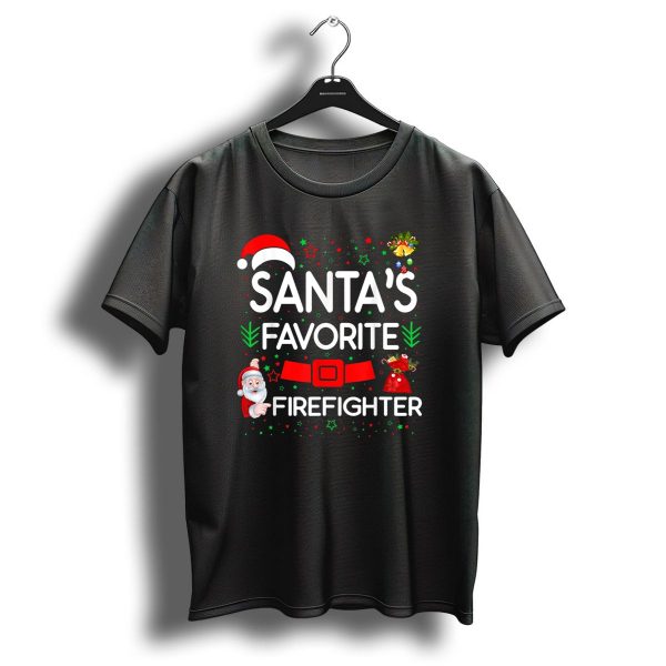 Santas Favorite Firefighter Christmas Humor With Santa Hat And Belt T Shirt 1 t shirt 1