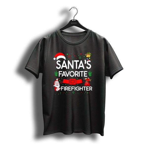 Santas Favorite Firefighter Christmas Humor With Santa Hat And Belt T Shirt t shirt 1