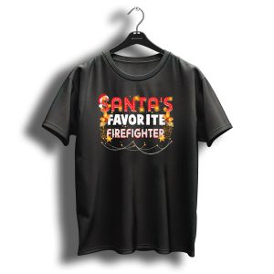 Santas Favorite Firefighter Christmas Lights Holiday Fun T Shirt