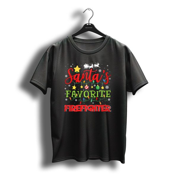 Santas Favorite Firefighter Christmas Lights Santa Sleigh T Shirt t shirt 1