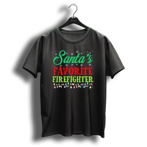 Santas Favorite Firefighter Christmas Lights Snowflakes T Shirt