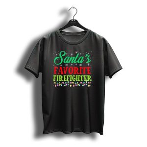 Santa'S Favorite Firefighter Christmas Lights Snowflakes T-Shirt